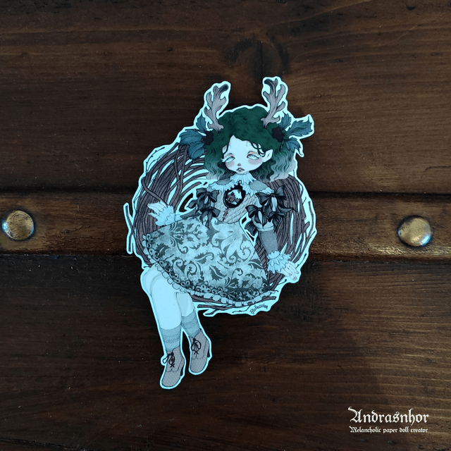 Sticker ~ Lolita doll with reindeer horns