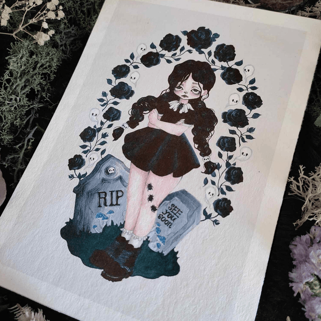 Art print ~ Gothic girl (inspired by Mercredi Addams)