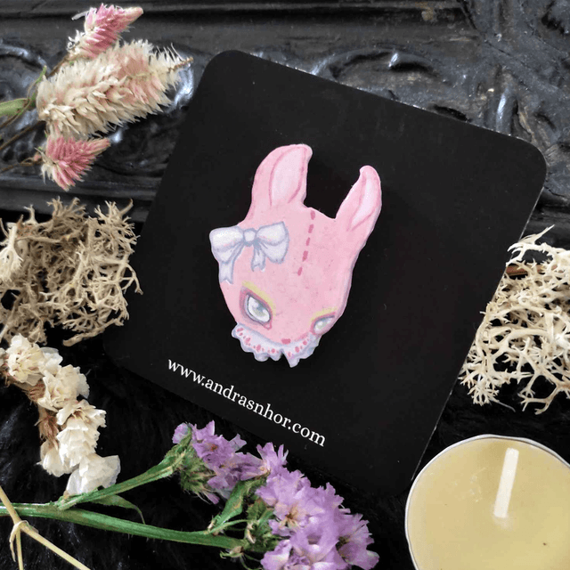 Pins ~ Pastel pink rabbit, unique piece ~ Polymer clay