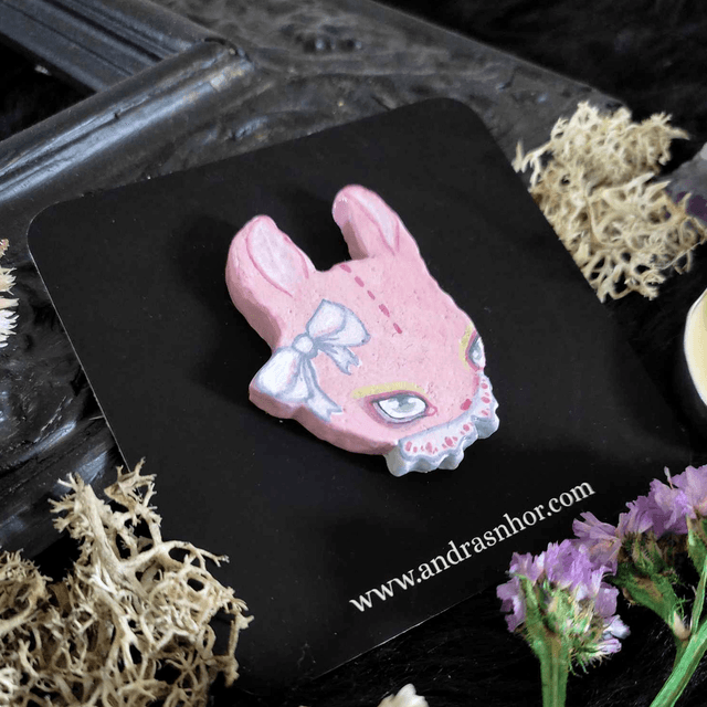 Pins ~ Pastel pink rabbit, unique piece ~ Polymer clay