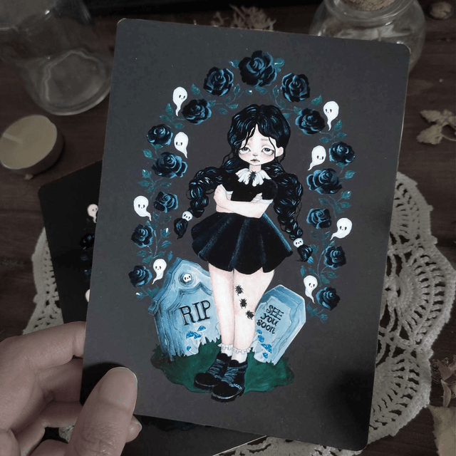 Postcard ~ Gothic girl (inspired by Mercredi Addams)
