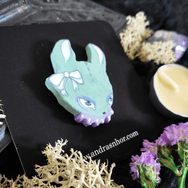 Pins ~ Unique pastel green rabbit ~ Polymer clay ~