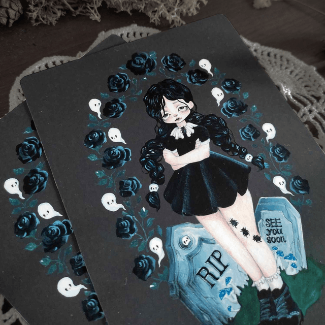 Postcard ~ Gothic girl (inspired by Mercredi Addams)