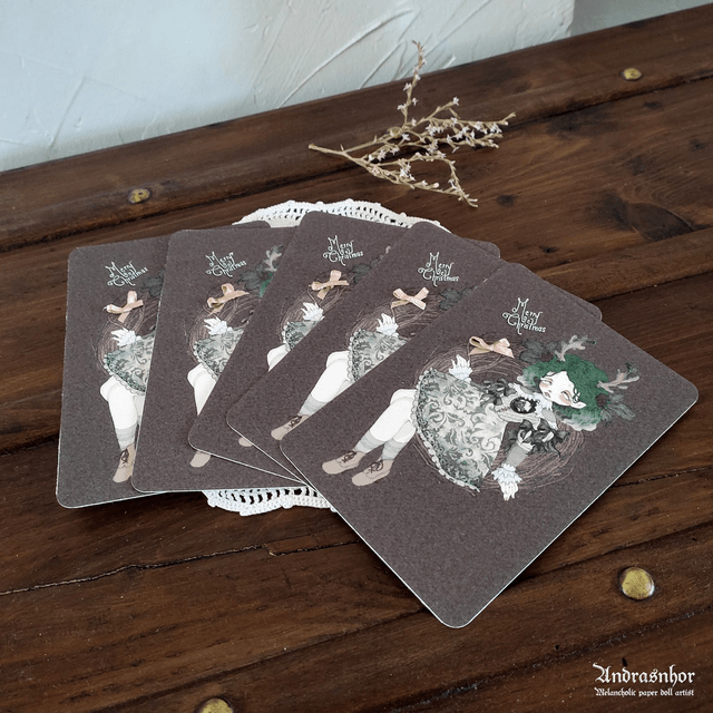 Postcard ~ reindeer horn doll