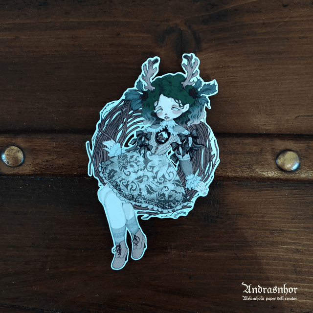 Sticker ~ Lolita doll with reindeer horns