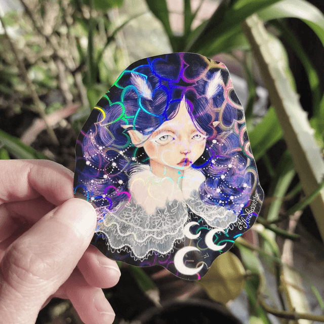 Sticker ~ Moody butterfly doll with purple hair