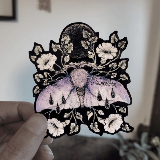 Sticker ~ Moth and its moon flowers
